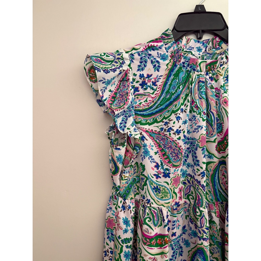 Jodifl Paisley Floral Tiered Ruffle Cap Sleeve Dress Multicolor Women's Size M - Picture 2 of 8